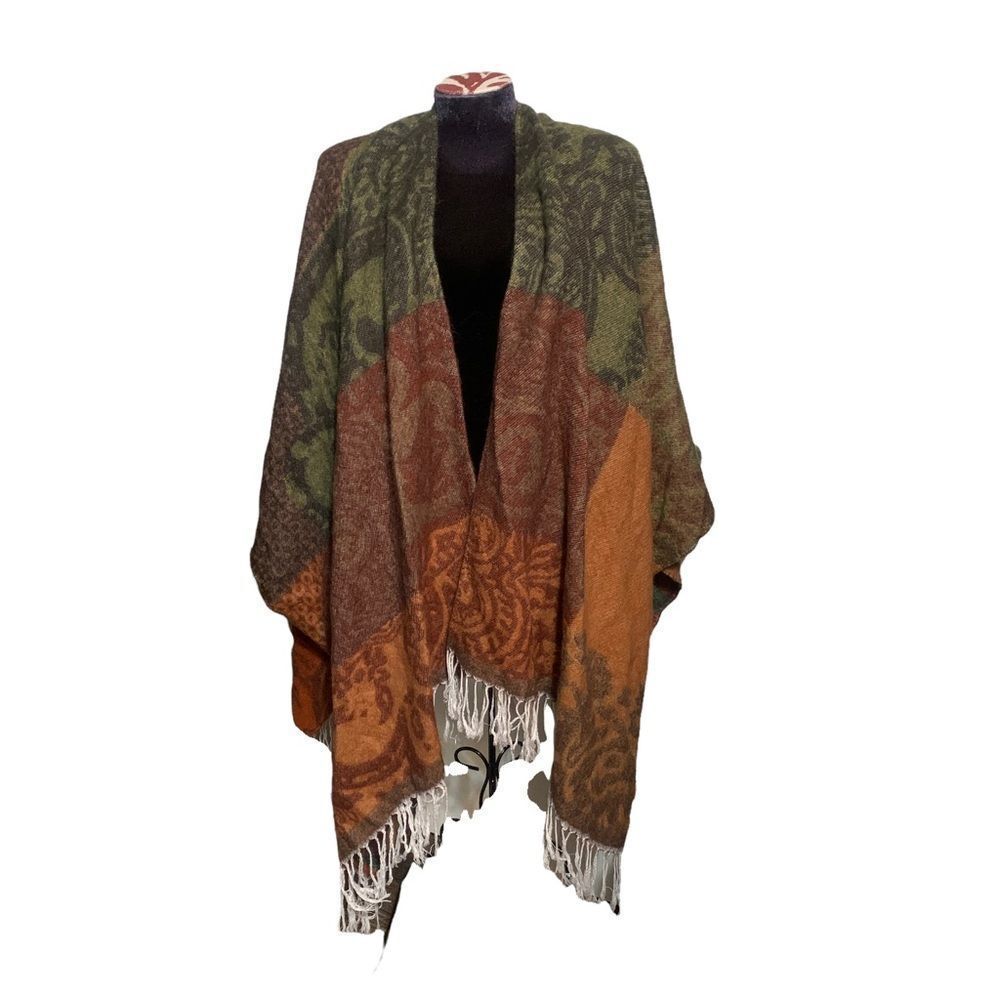 Adrienne Vittadini Geometric Wrap Scarf Fringe